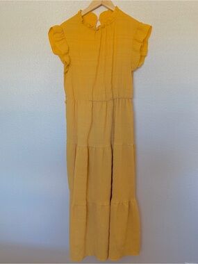 Yellow Tiered Ruffle Sleeve Maxi Dress